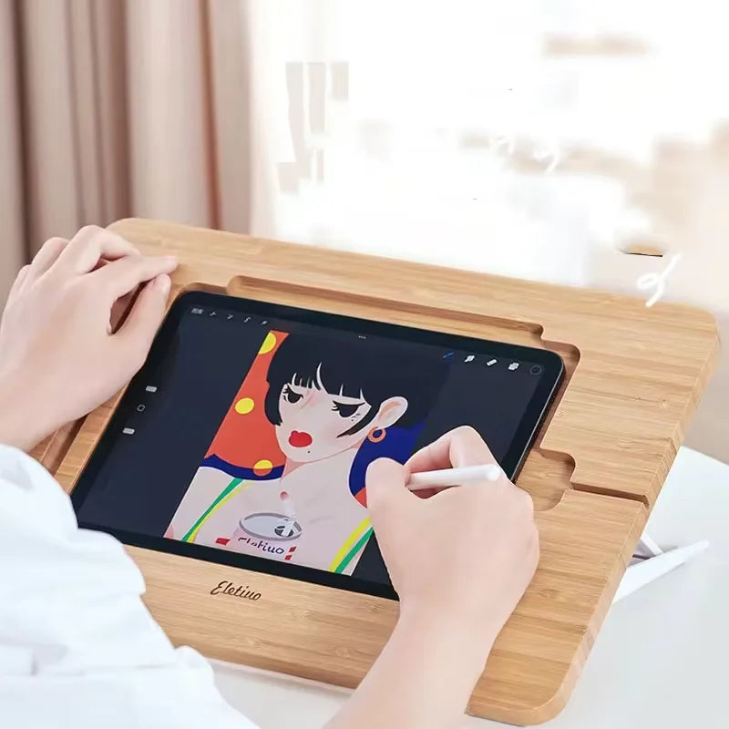Bamboo Tablet Stand Adjustable Foldable IPad Drawing Stand Multi Angle Holder for IPad Pro 11 12.9 Inch with Pen Slot