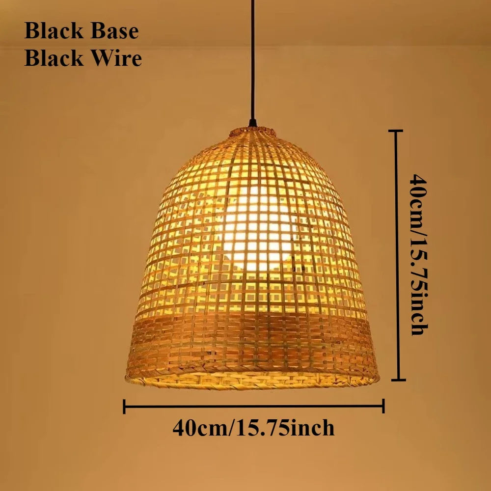Bamboo Wicker Rattan Lampshade Rustic Pendant Lamps Weaving Hanging Restaurant Kitchen Chandelier Dining Room Lampe-Rattan Light