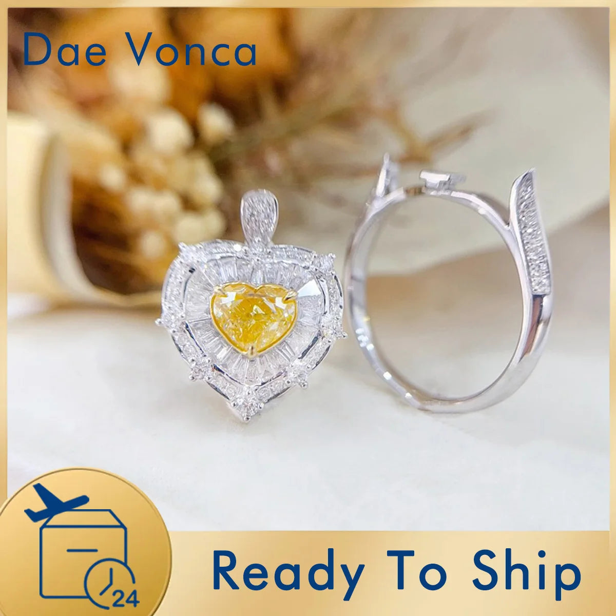 AGL Certified Yellow Heart Natural Diamond Ring 18K White Gold Luxury Multifunction Heart Diamond Ring Pendant Jewelry For Women