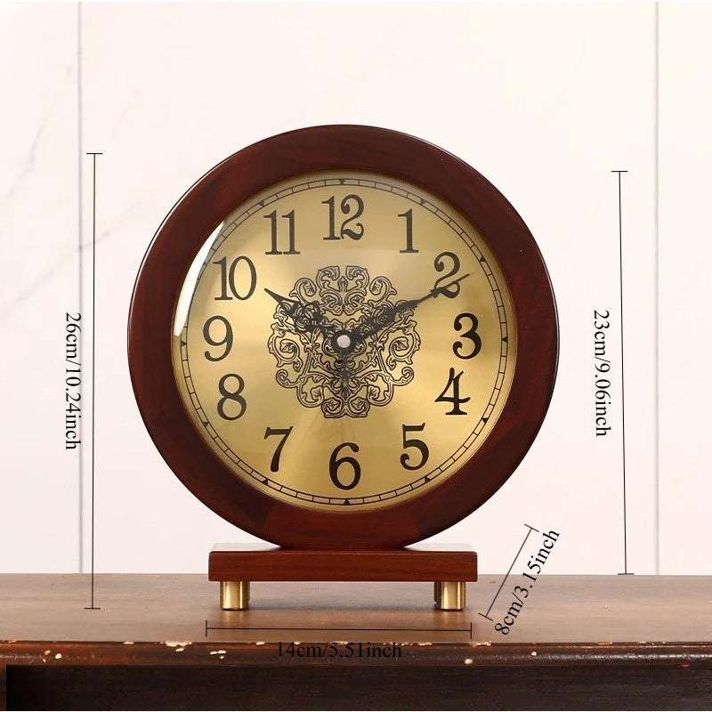 Solid Wood Clock Desktop Ornament Retro Living Room Home Desktop New Chinese Style Silent Pendulum Clock