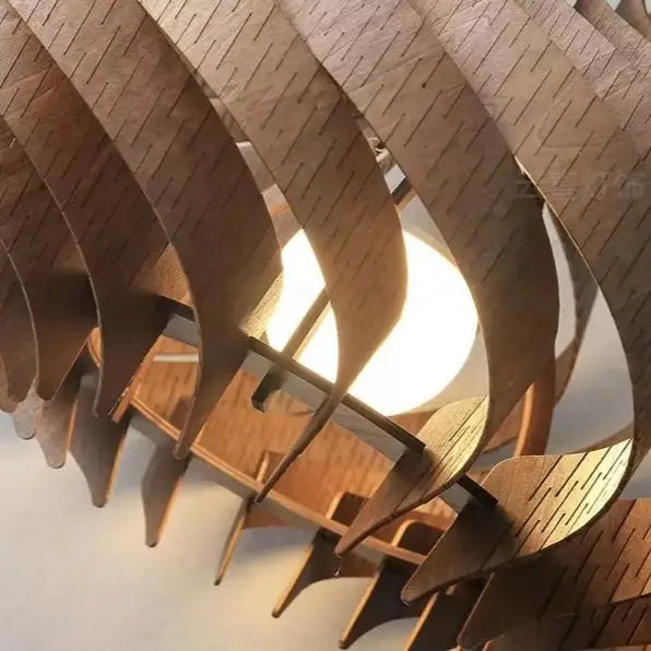 Wood Art Pendant Light, Modern Art Warm LED Decor Lamp for Dining Room Bedroom Bedside Ambient Lighting