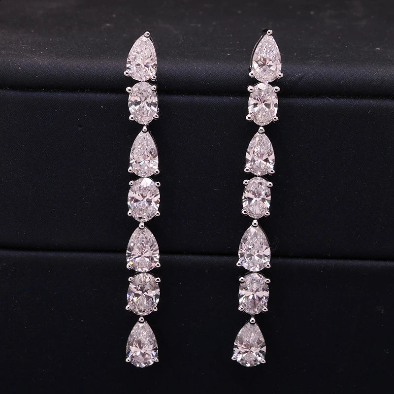 14k White Gold  1.72ctw Oval/Pear Cut DEF Color VS-VVS CVD HPHT Lab-Created Diamond Chain Drop/Dangle Earrings NO IGI