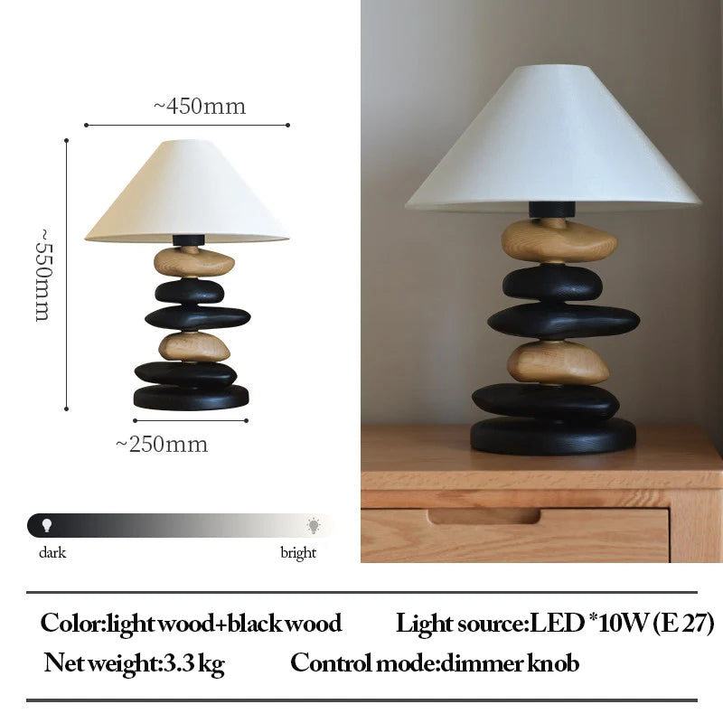 Solid Ash Wood Carving Stack Stone Shaped Table Lamps Dimmable Indoor Decor LED Lighting Bedroom Living Room Study Desk Lamps