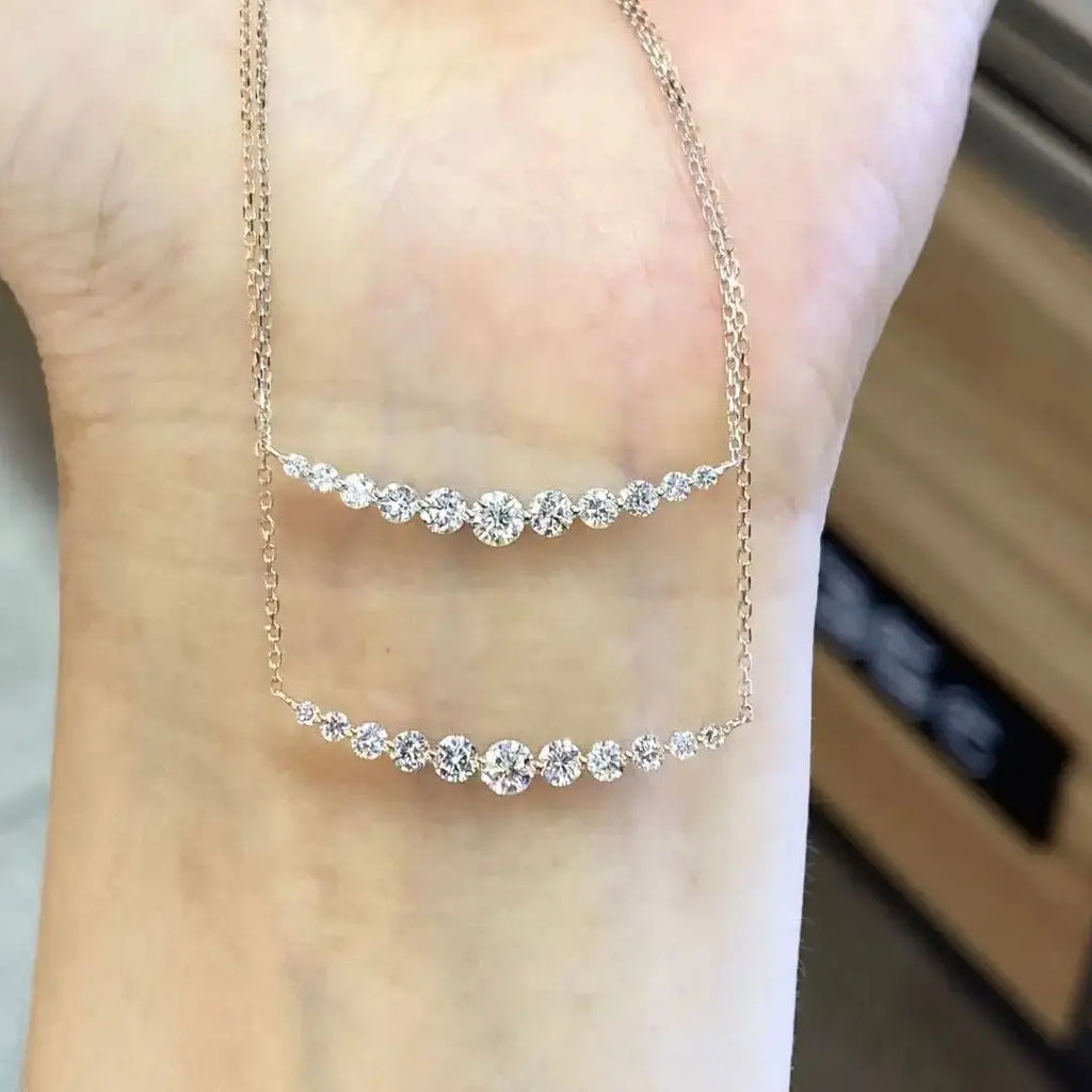 Certificated 18K Solid Gold Round Lab-grown Diamond 0.6ct Smiling Necklace AU750 Rose/White Gold Synthetic Diamond High Jewelry