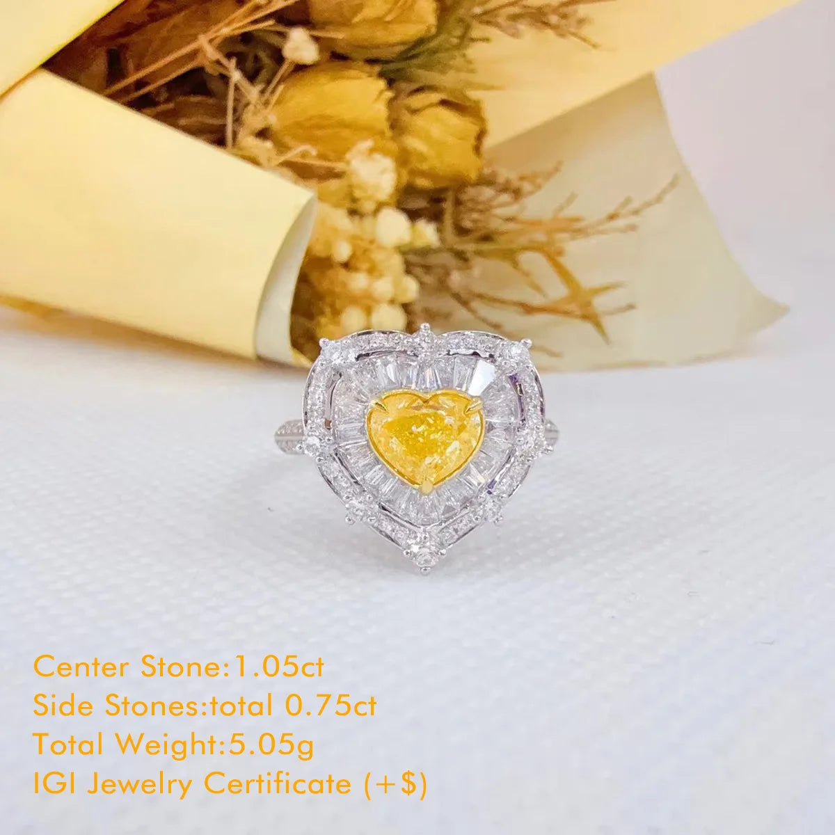AGL Certified Yellow Heart Natural Diamond Ring 18K White Gold Luxury Multifunction Heart Diamond Ring Pendant Jewelry For Women