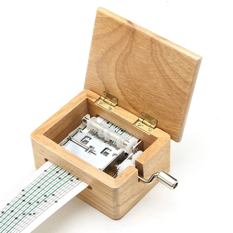 Wooden 15 Tone Hand Music Box with 10 Paper Tape Puncher DIY Hand-cranked Music Box Birthday Prese Music Decor