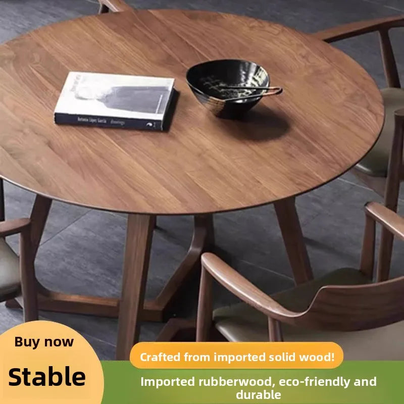 Rubberwood Solid Wood Furniture Round Dining TableModern Study Desk with V-LegsSafeRounded EdgesEco-Friendly Home Office Table