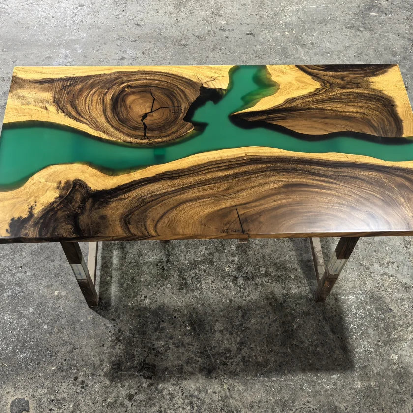 Abstract Art Black Walnut Solid Wood Resin Dining Table