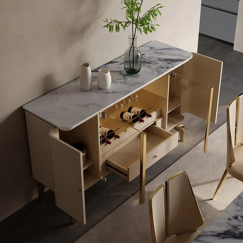 For Dining Room Bar Cabinet Buffet Sideboard Luxury Modern Furniture White Marble Top Living Room Side Cabinets with Gold Legs