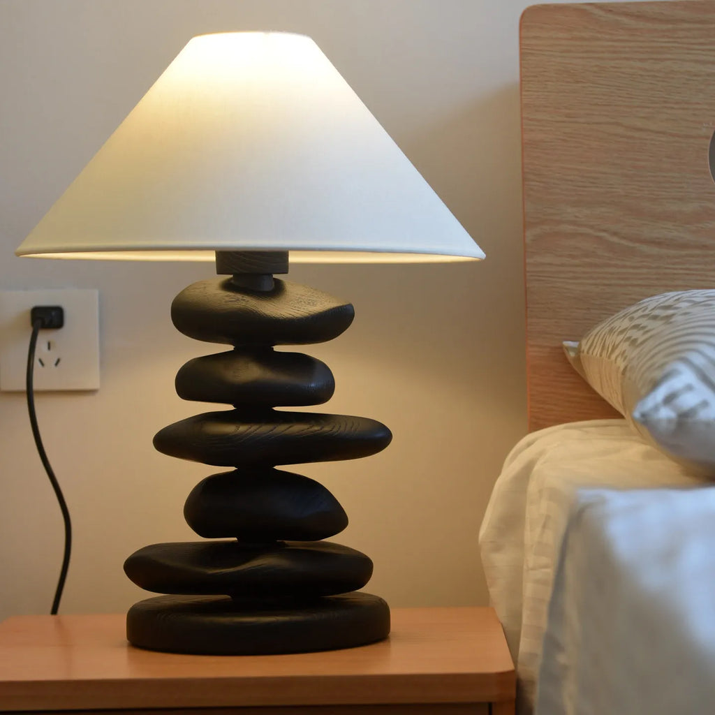 Solid Ash Wood Carving Stack Stone Shaped Table Lamps Dimmable Indoor Decor LED Lighting Bedroom Living Room Study Desk Lamps
