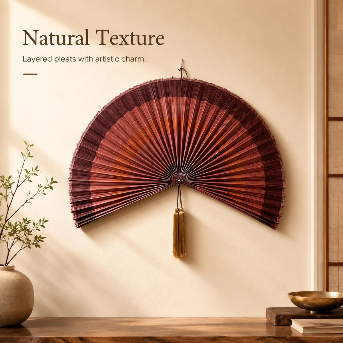 New Chinese Style Handwoven Bamboo Wall Hanging Fan, Vintage Oriental Decor Fan for Homestay, Tea House, Wedding Wall Decoration