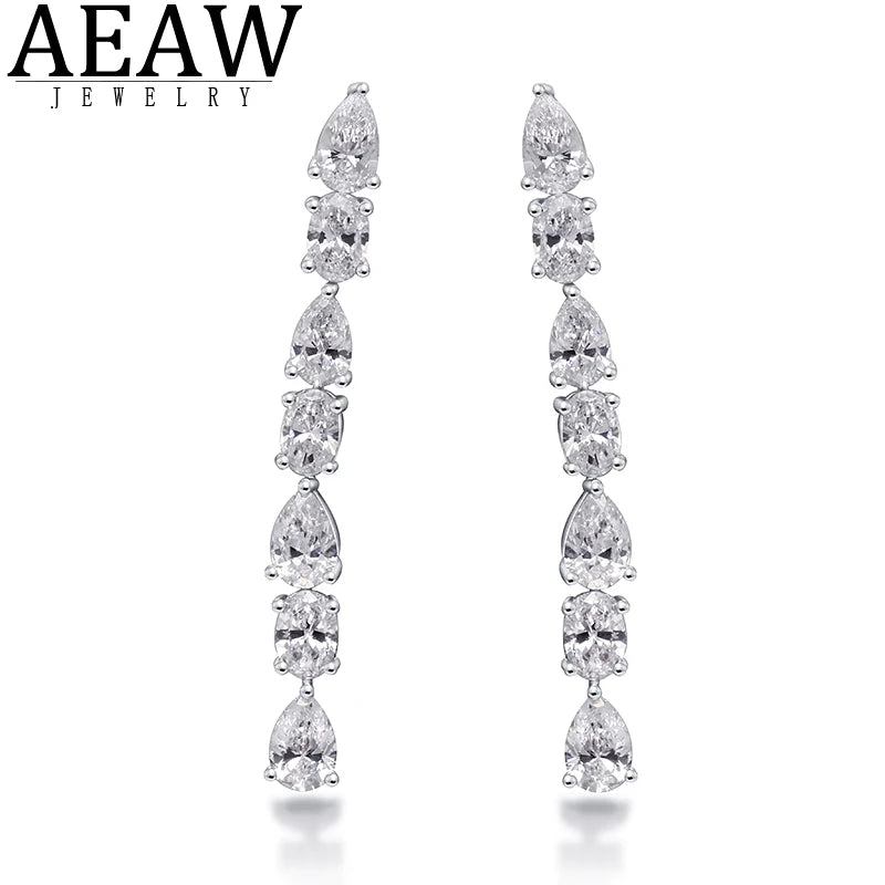 14k White Gold  1.72ctw Oval/Pear Cut DEF Color VS-VVS CVD HPHT Lab-Created Diamond Chain Drop/Dangle Earrings NO IGI