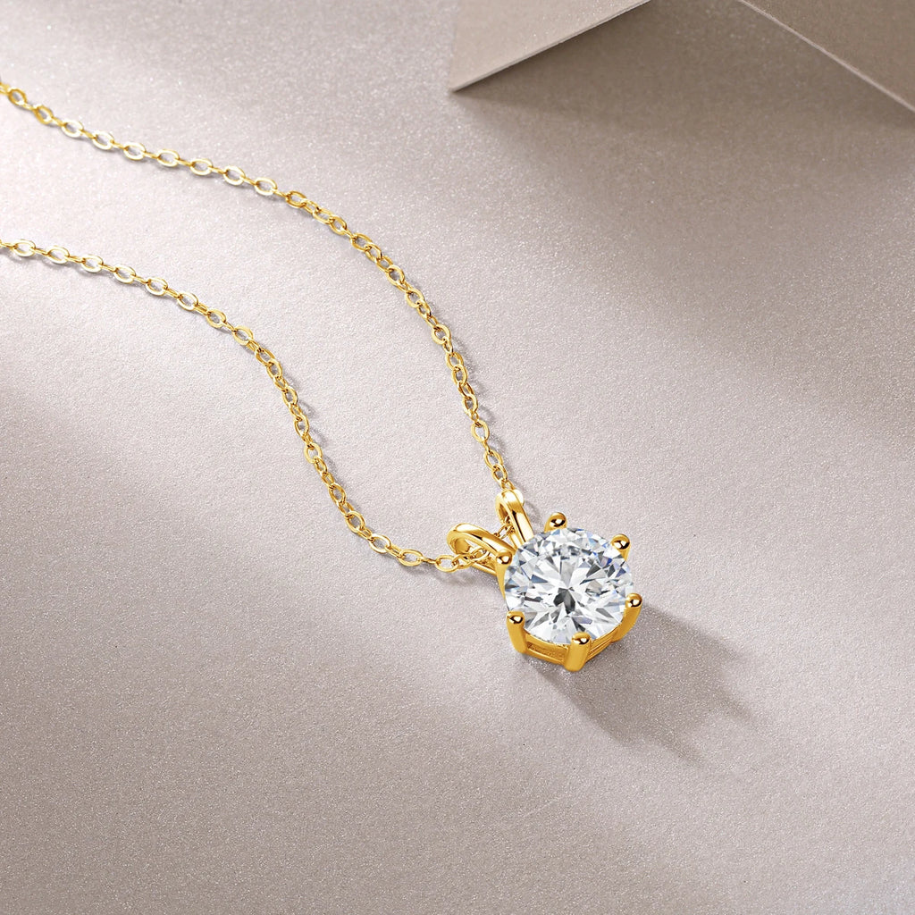 Women's Neck Chain 100% Real 14k Gold Moissanite Diamond Pendant Necklaces for Girl Wedding Engagement Valentines Gifts Jewelry