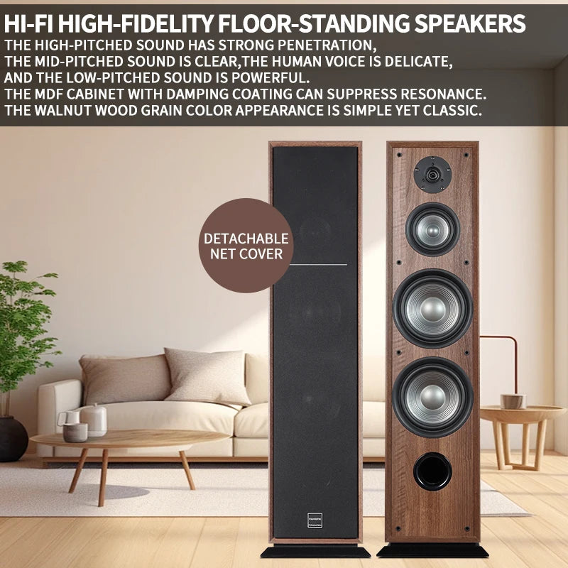 High-end tower 2.0 front speaker living room three-band passive HiFi floor-to-ceiling home stereo wooden speaker