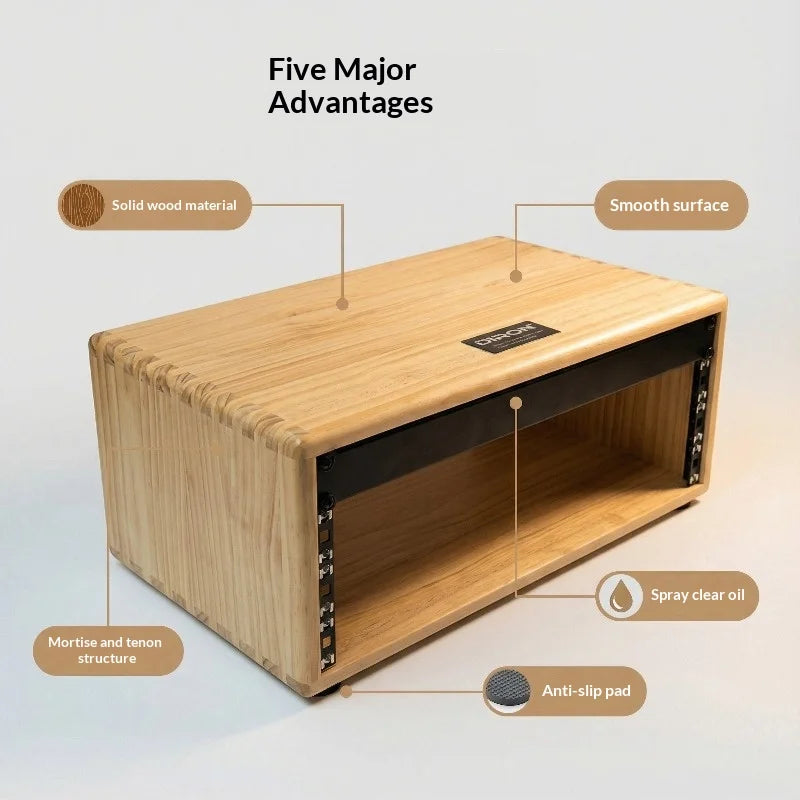 Solid Wood Audio Rack, 18mm Hardwood, Mortise-Tenon Joint & Anti-Slip Pads, 4U/6U Smooth Oil Finish for Studio Stage HiFi