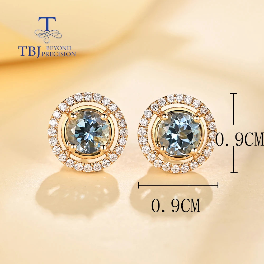 New 18k yellow gold natural aquamarine earrings with natural diamond fashion fine jewelry for girl