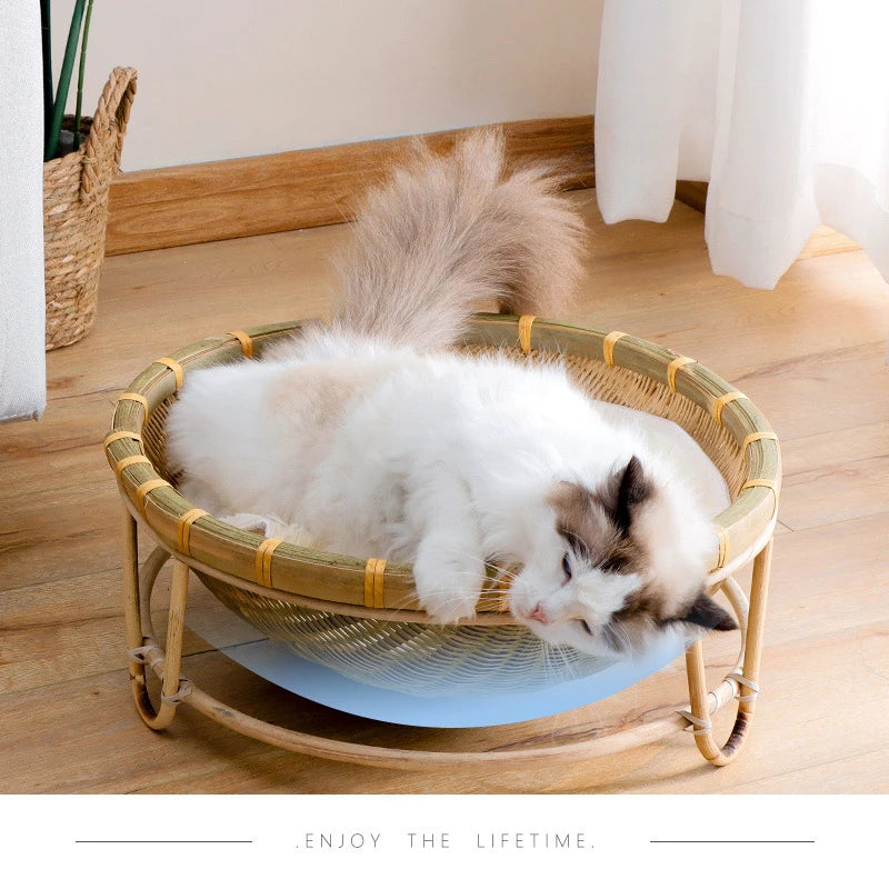 Semi-enclosed Bamboo Cat Nest Washable Cat Nest in Summer Knitting Toys Pet Supplies Breathable and Cool Cat Nest