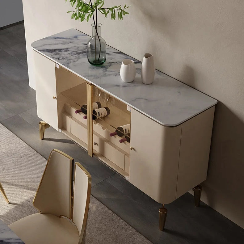 For Dining Room Bar Cabinet Buffet Sideboard Luxury Modern Furniture White Marble Top Living Room Side Cabinets with Gold Legs