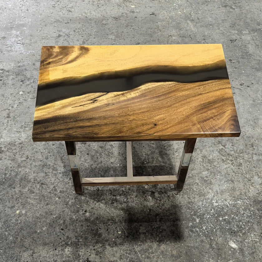 Abstract Art Black Walnut Solid Wood Resin Dining Table