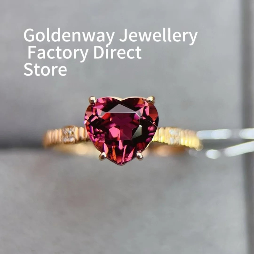 Certificated 18K Real Gold Natural 1.85ct Heart-Cut Tourmaline 0.024ct Diamond Proposal Ring Romantic Engagement Jewelry