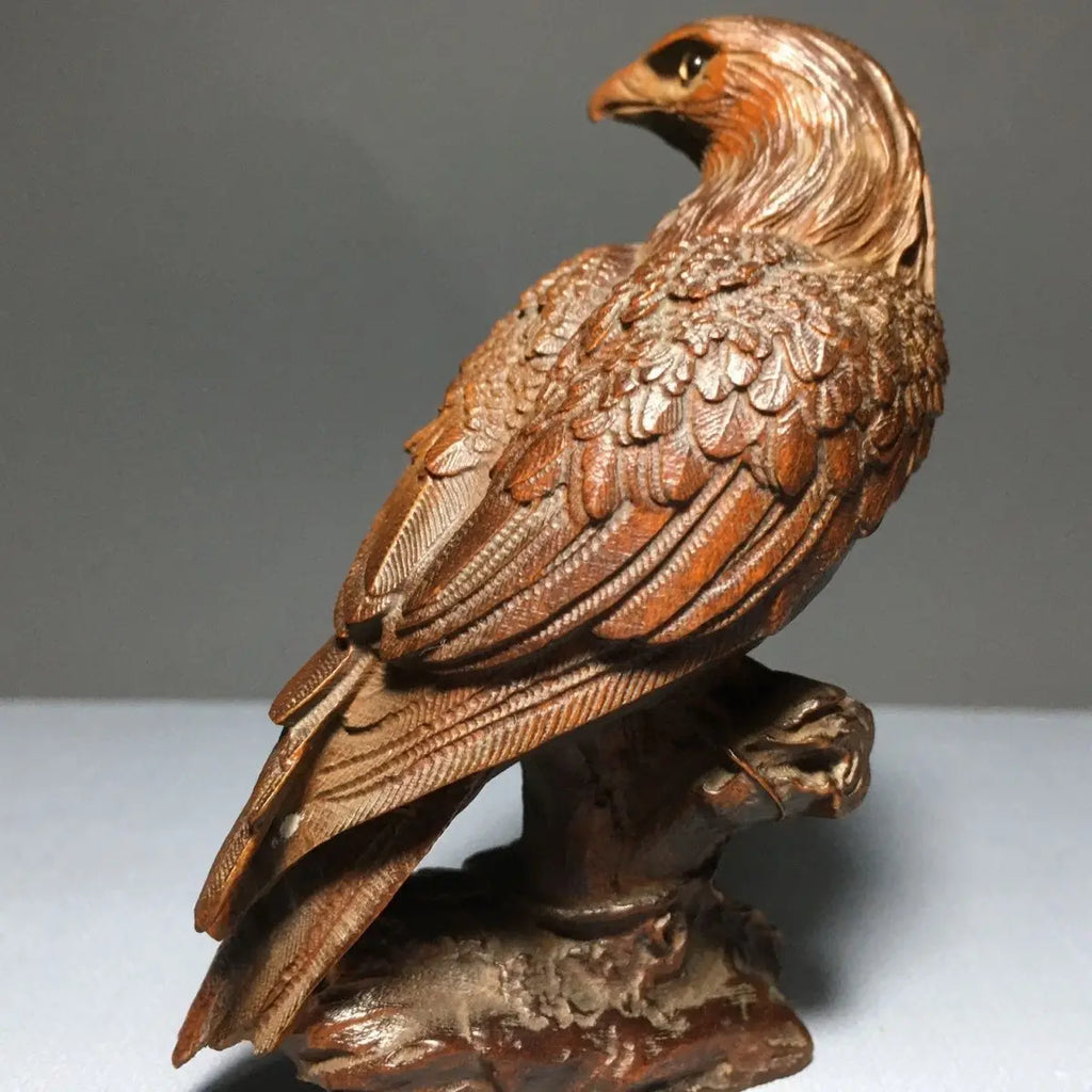 Antique Collection Old Wood Carved Eagle Ornament Solid Wood Animal Home Decorative Craft Gift