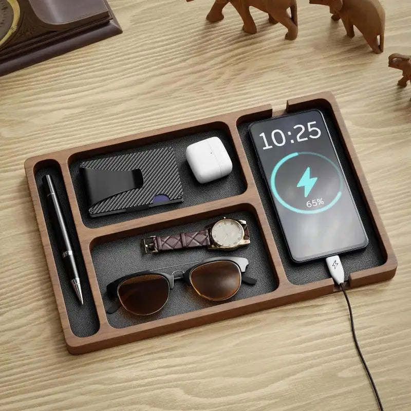 Wooden Office Desktop Storage Box Solid Wood Partition Storage Box Mobile Phone Headphone Debris Storage Box Wooden Storage Tray