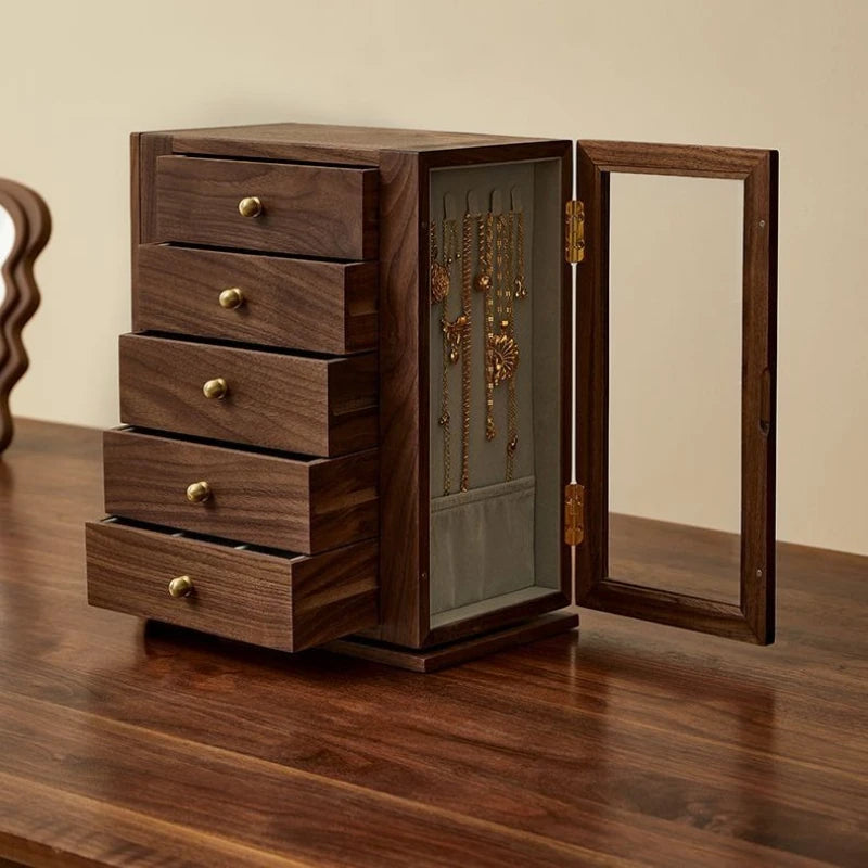Solid Wood Large Capacity Rotating Jewelry Box Luxury Exquisite Necklace Jewellery Storage Wedding Gift Organizer