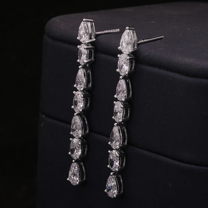 14k White Gold  1.72ctw Oval/Pear Cut DEF Color VS-VVS CVD HPHT Lab-Created Diamond Chain Drop/Dangle Earrings NO IGI