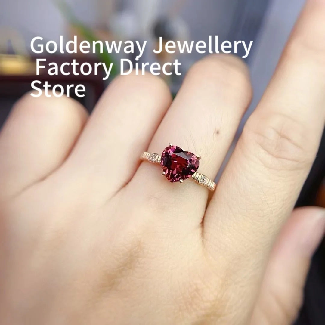 Certificated 18K Real Gold Natural 1.85ct Heart-Cut Tourmaline 0.024ct Diamond Proposal Ring Romantic Engagement Jewelry