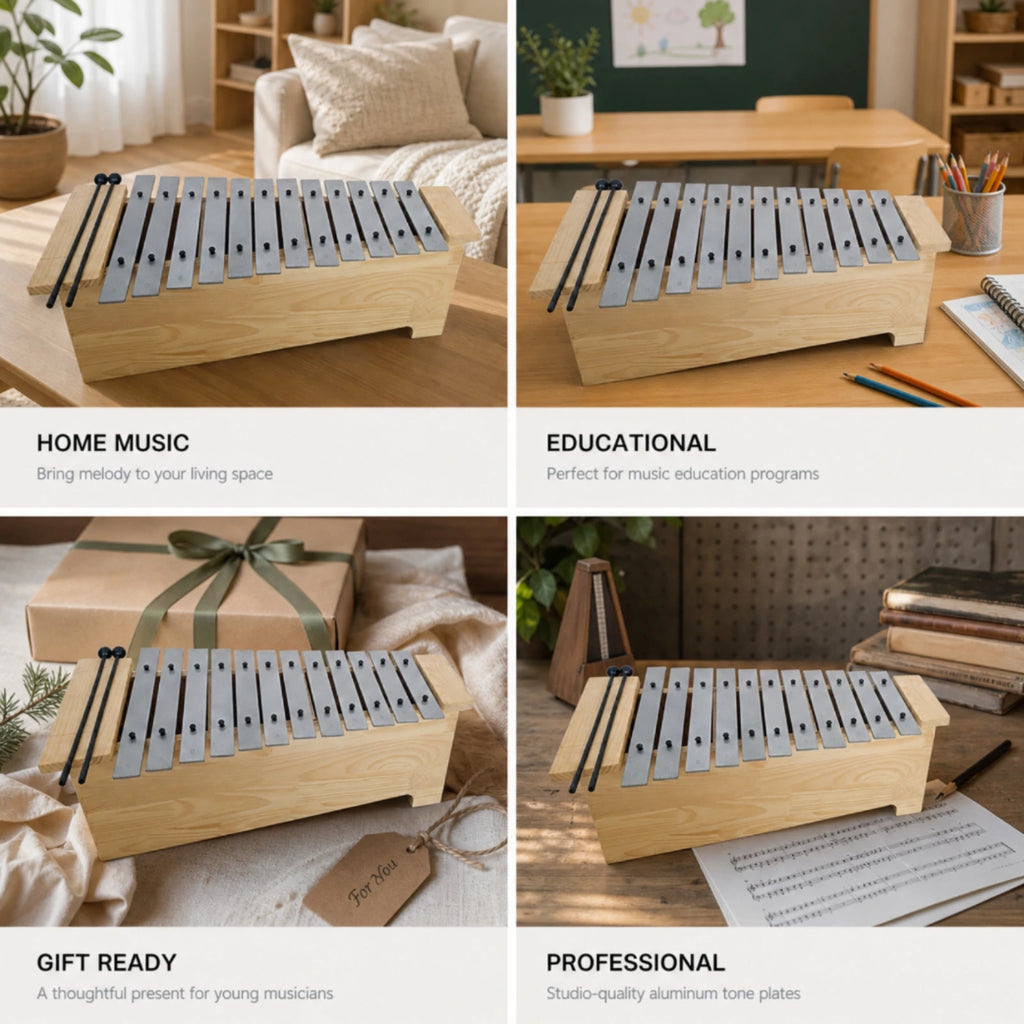 Metallophone Wooden Glockenspiel Xylophone Resonant Percussion Instrument with Mallets Precision-Tuned for Students, Classroom