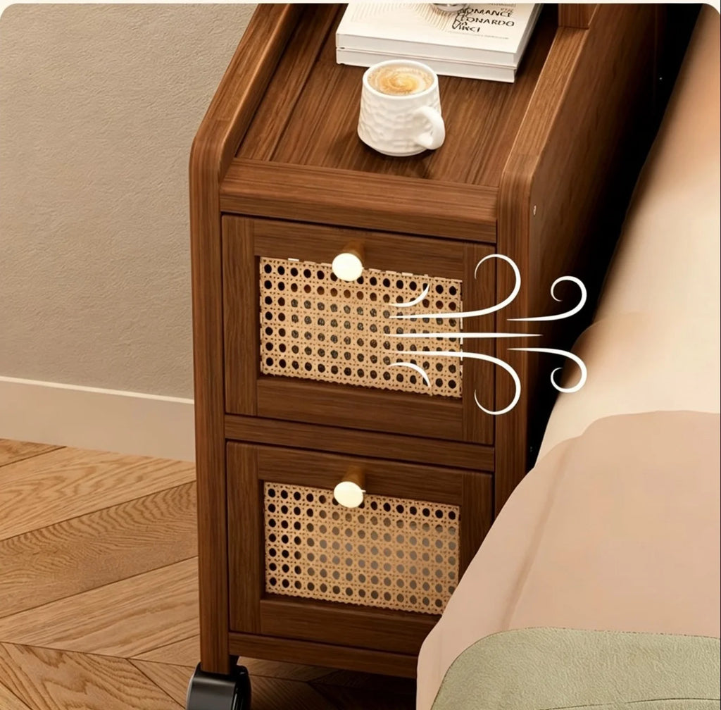 Multi-Size Bamboo Bedside Table Narrow Gap Storage Cabinet With Universal Wheels, 3 Designs Nightstand For Home Living Room
