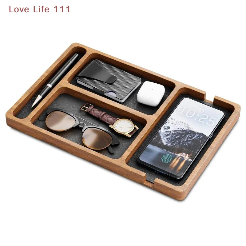Wooden Office Desktop Storage Box Solid Wood Partition Storage Box Mobile Phone Headphone Debris Storage Box Wooden Storage Tray