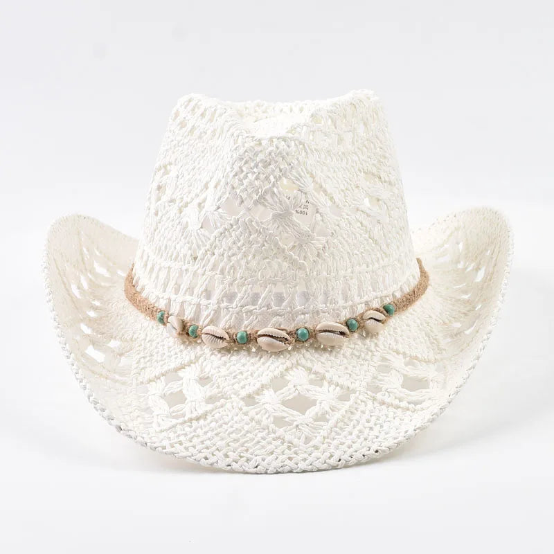 Straw Hat for Women Summer Shell Decoration Beach Hat Hollow Out  Wide Brim Sun Hat Chapeu Panama Feminino