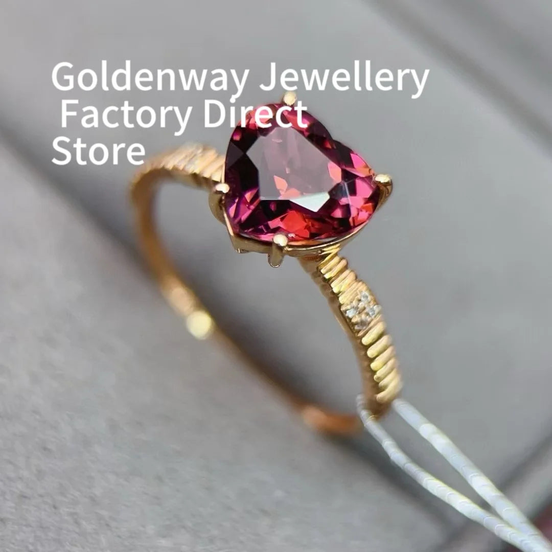 Certificated 18K Real Gold Natural 1.85ct Heart-Cut Tourmaline 0.024ct Diamond Proposal Ring Romantic Engagement Jewelry