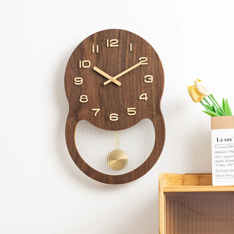 Solid Wood Pendulum Wall Clocks Creative Luxury Classical Silent Rocking Living Room Wall Clock Aesthetic Home Decorations