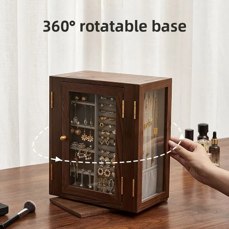 Solid Wood Large Capacity Rotating Jewelry Box Luxury Exquisite Necklace Jewellery Storage Wedding Gift Organizer