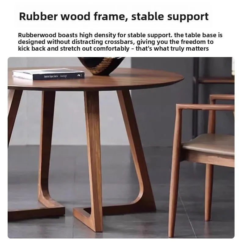 Rubberwood Solid Wood Furniture Round Dining TableModern Study Desk with V-LegsSafeRounded EdgesEco-Friendly Home Office Table