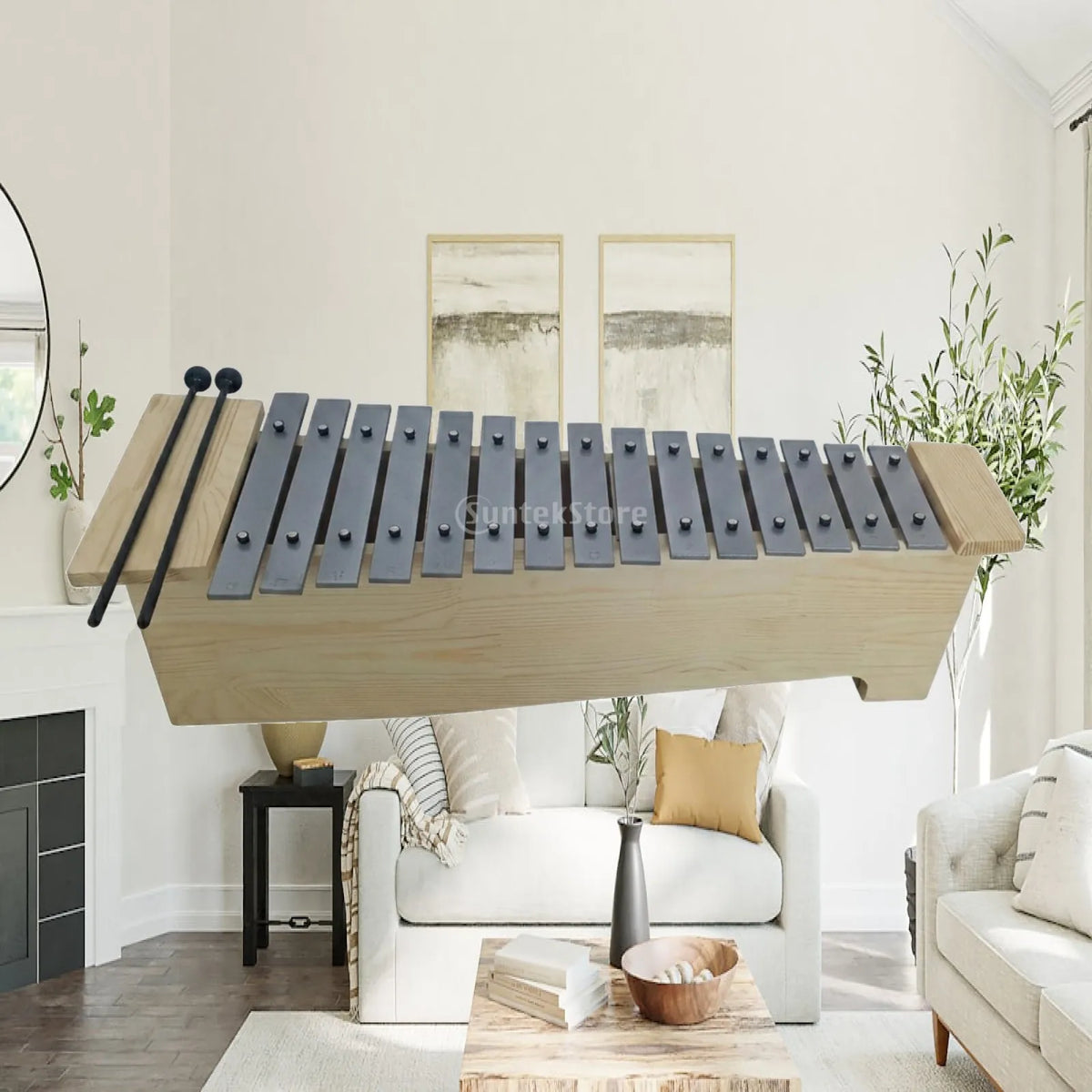 Metallophone Wooden Glockenspiel Xylophone Resonant Percussion Instrument with Mallets Precision-Tuned for Students, Classroom