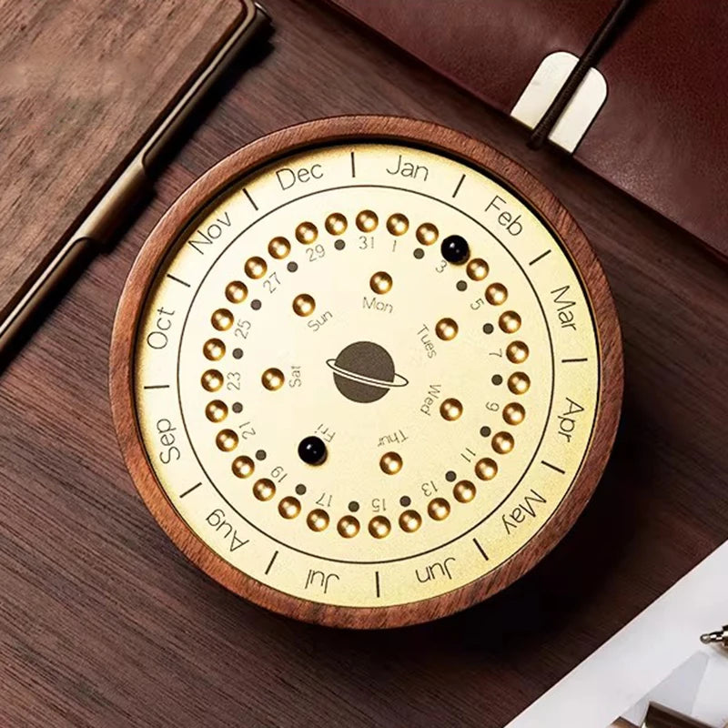 Wooden Sundial Creative Minimalist Desktop Calendar Luxury Study Room Office Decoration Household Artistic Planetary Ornaments