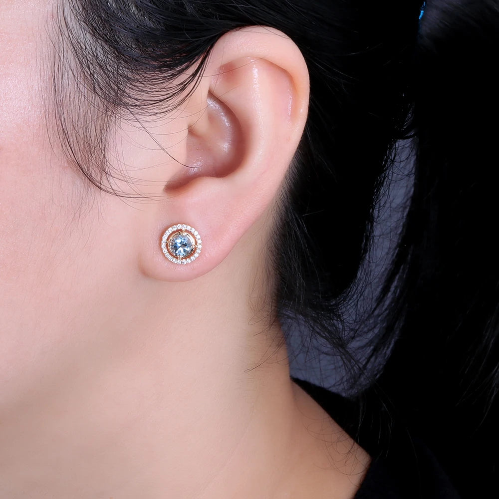 New 18k yellow gold natural aquamarine earrings with natural diamond fashion fine jewelry for girl