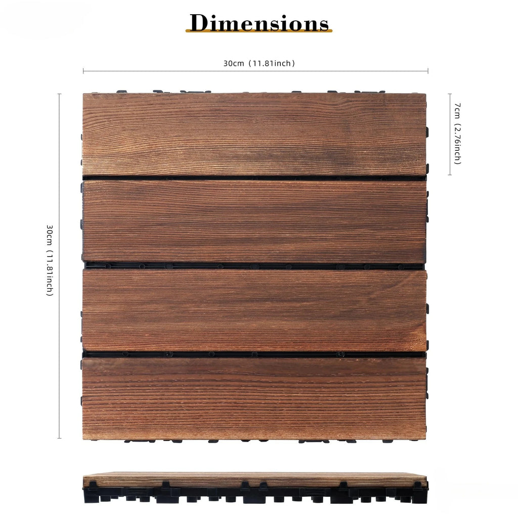 30Pcs Anti corrosion wood flooring, outdoor carbonized wood flooring, balcony, household courtyard flooring, splicing waterproof
