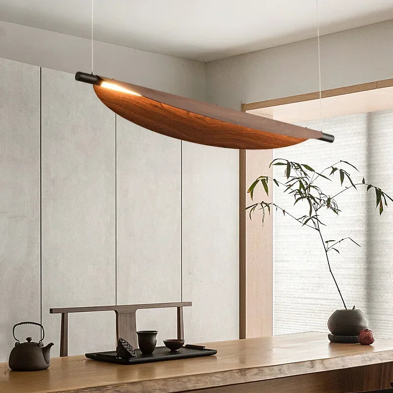 Wooden LED Pendant Lights for Living Dining Room Leaf Chandelier Home Decor Indoor Hanging Design Fixture Suspension Luminaire