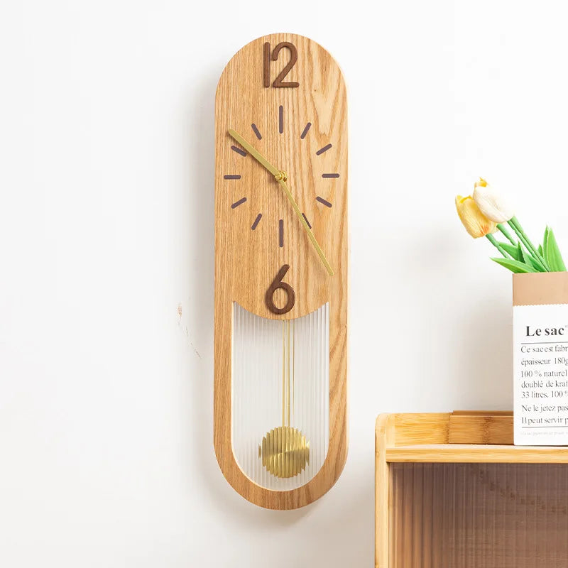 Solid Wood Pendulum Wall Clocks Creative Luxury Classical Silent Rocking Living Room Wall Clock Aesthetic Home Decorations
