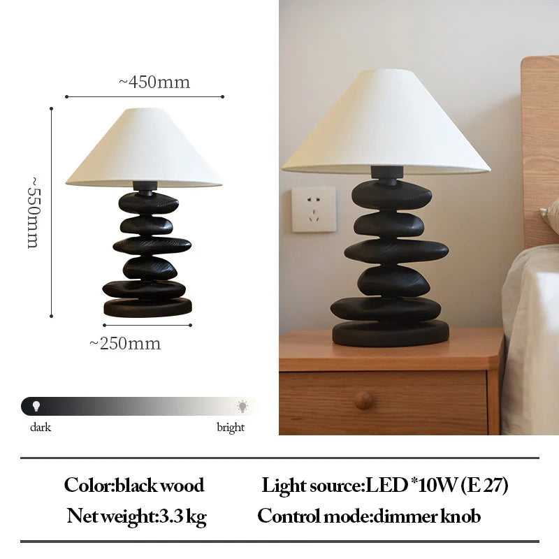 Solid Ash Wood Carving Stack Stone Shaped Table Lamps Dimmable Indoor Decor LED Lighting Bedroom Living Room Study Desk Lamps