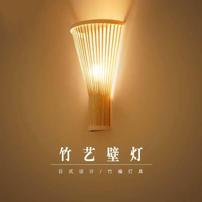 Modern Chinese Handwoven Creative Bamboo Art Wall Lamp Bamboo Art Modern Simple Bedroom Bedside Wall Lamp Aisle Bamboo Wall Lamp