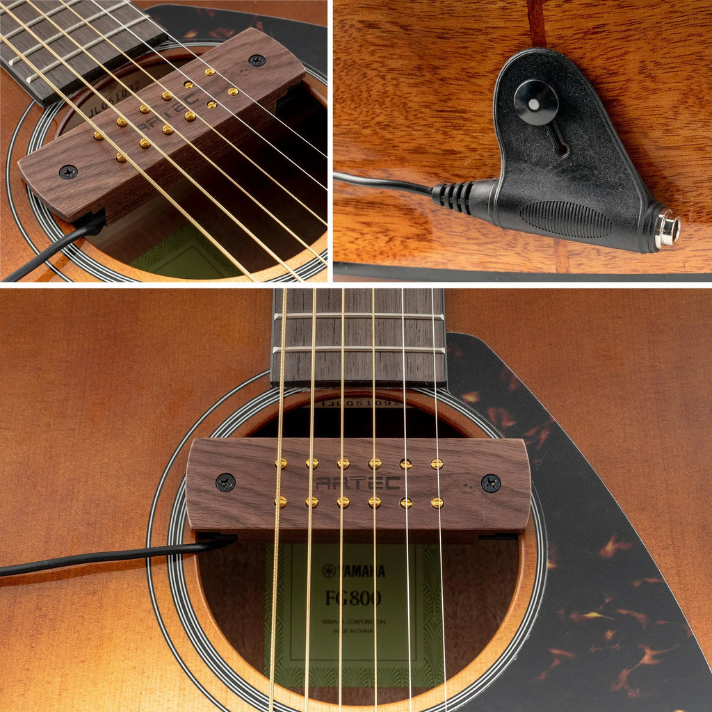 Artec WSH12-OSJ Alnico 5 Humbucker Maple/Walnut Wood Cover Soundhole Pickup 9.6K with OSJ Jack for Acoustic Guitar