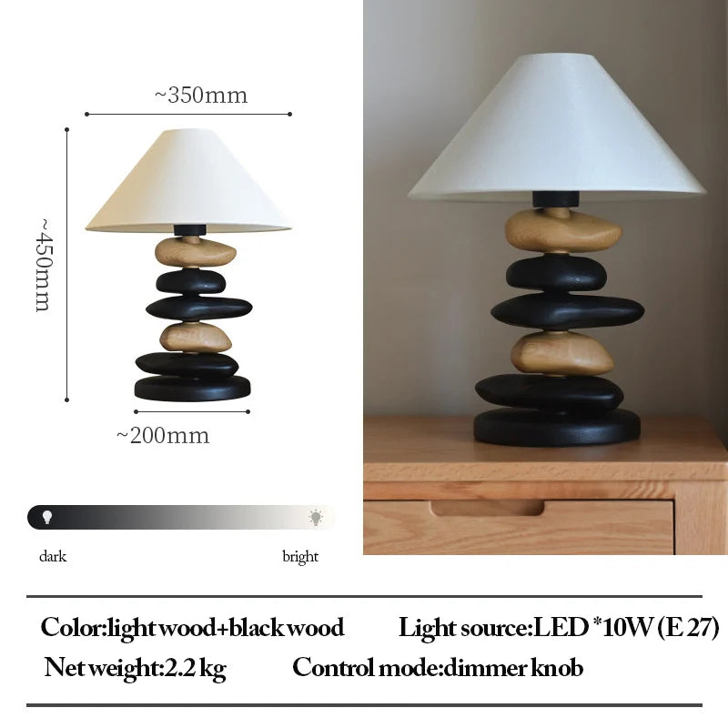 Solid Ash Wood Carving Stack Stone Shaped Table Lamps Dimmable Indoor Decor LED Lighting Bedroom Living Room Study Desk Lamps