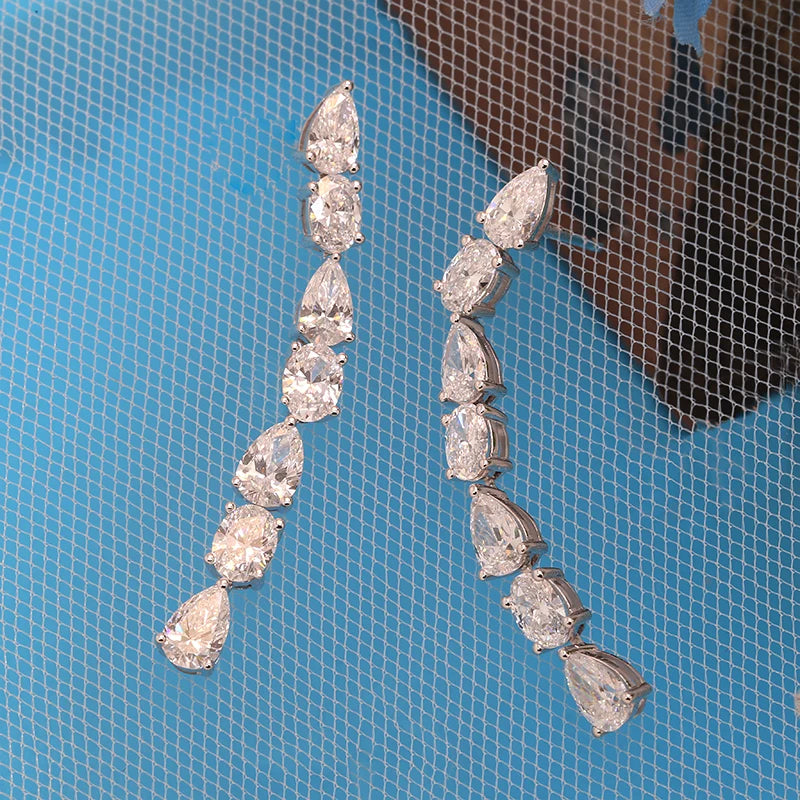 14k White Gold  1.72ctw Oval/Pear Cut DEF Color VS-VVS CVD HPHT Lab-Created Diamond Chain Drop/Dangle Earrings NO IGI