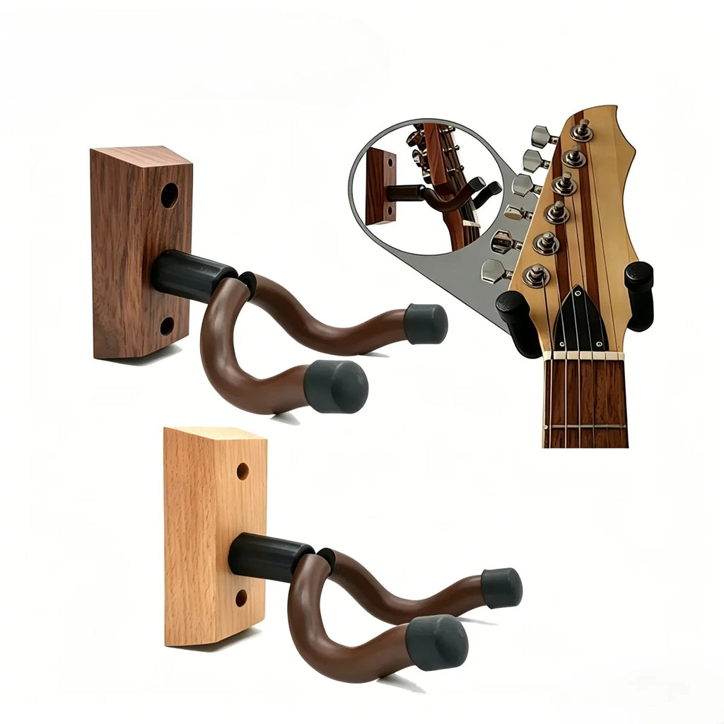 Wood Guitar Wall Mount, Dark/Light Color U-Shaped Rotating Hook Hanger Stand for Acoustic/Electric Guitar&Bass&Banjo