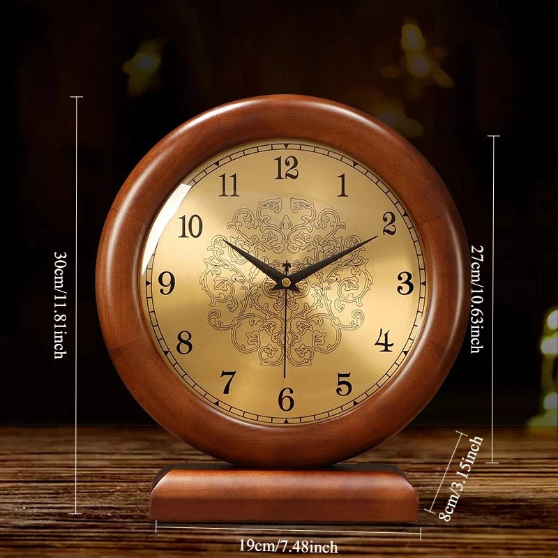 Solid Wood Clock Desktop Ornament Retro Living Room Home Desktop New Chinese Style Silent Pendulum Clock